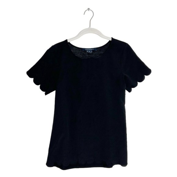 French Connection Women's Short Sleeve Scalloped Edge Top in Black - Sz XS - Picture 2 of 5